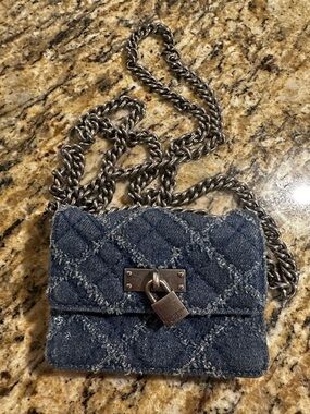Kurt Geiger Mini Denim Quilted Crossbody Bag with Padlock